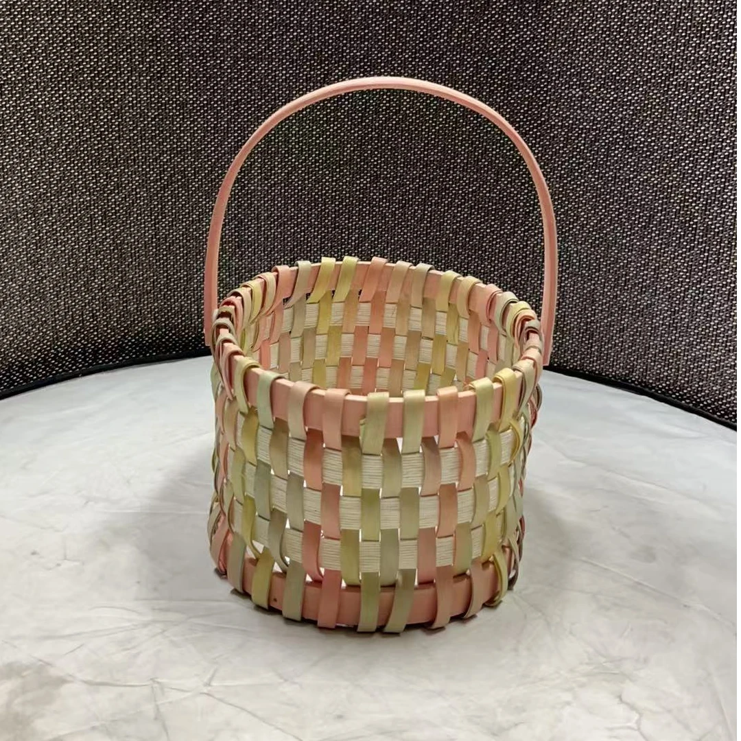 2583瑕疵款 长24宽20高13cm 木片编织家用收纳筐桌面小型储物篮子