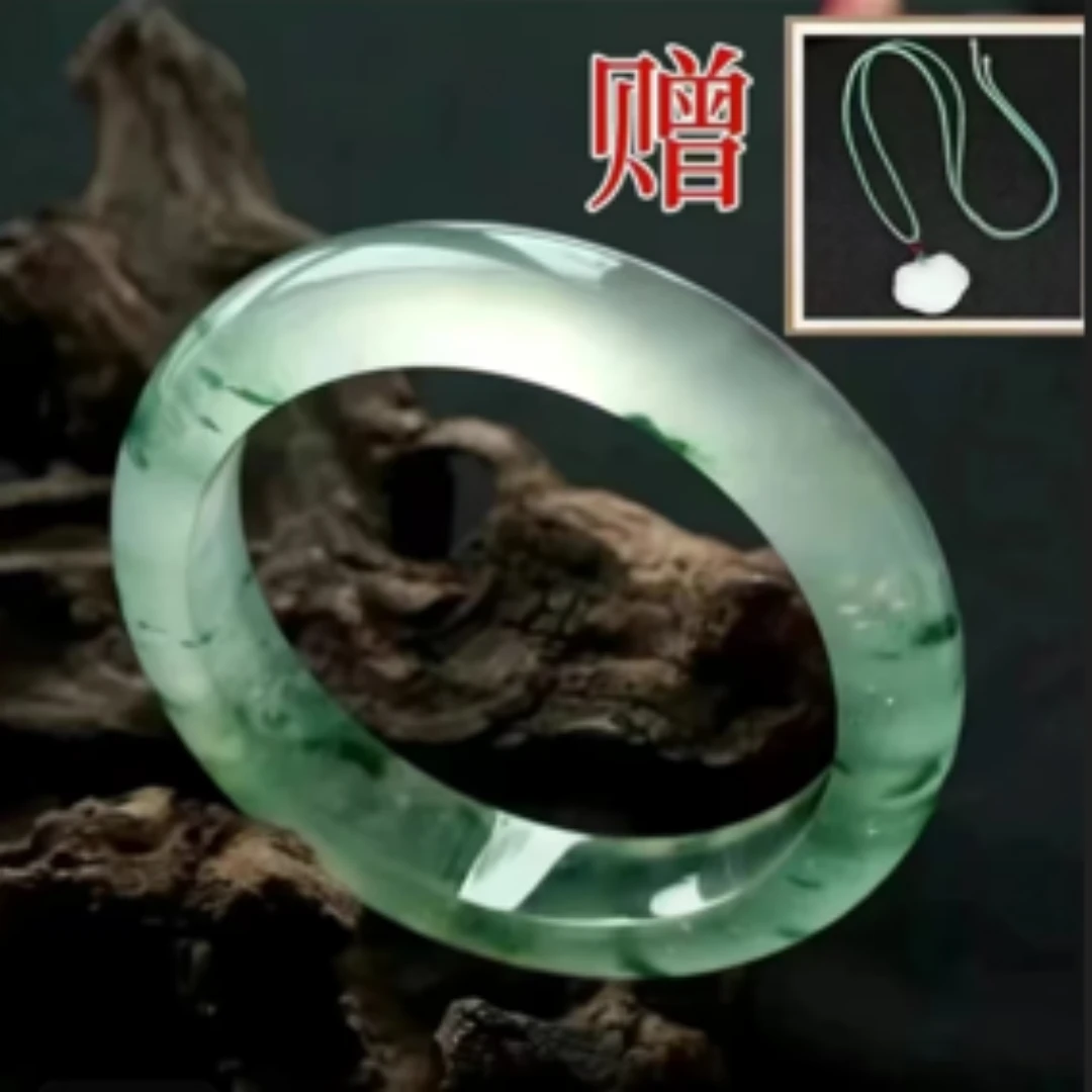 【高冰正品】爆款飘花冰透手镯美人镯证书+白色吊坠