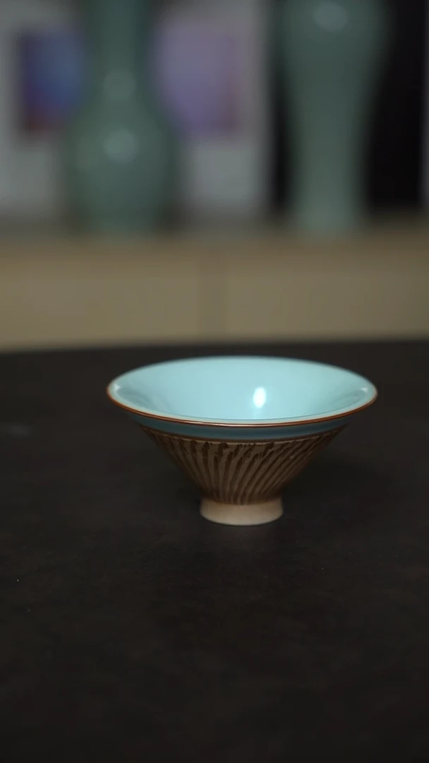 杯子瓷天青重工斗笠杯