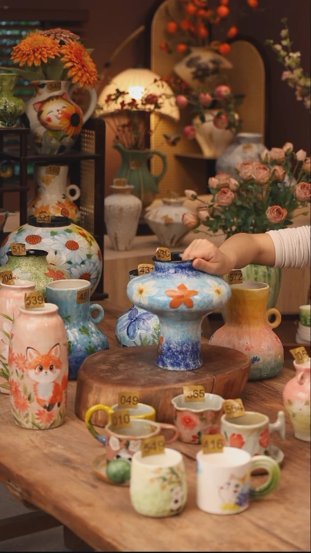 陶瓷430景德镇设计师手作花器摆件侘寂风
