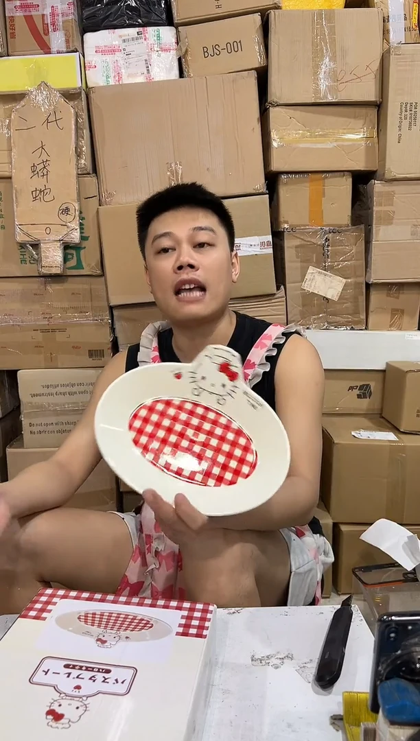 瓷片原盒kt猫红格子餐盘