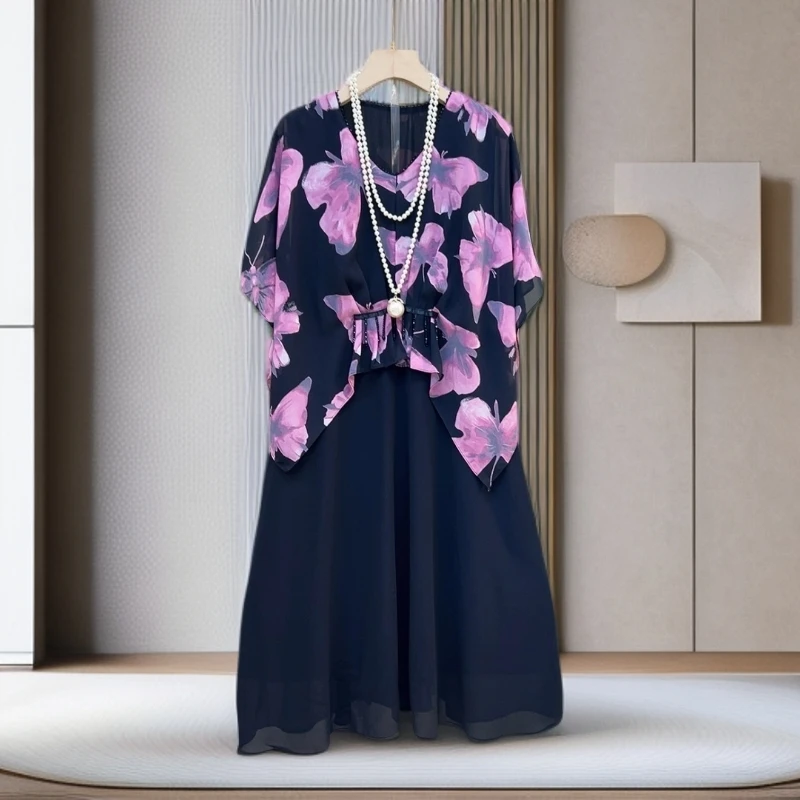 2025夏季新款韩版时尚气质优雅遮肉显瘦拼接女神裙 2525