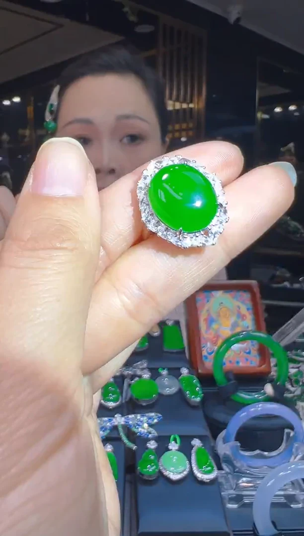 银S925镶嵌戒指翡翠017(多样性发货发其一)