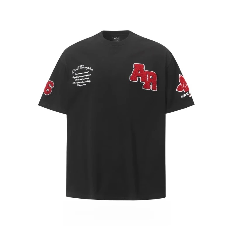 美式复古320g重磅毛巾刺绣T恤男女国潮牌夏季新款宽松情侣短袖ins