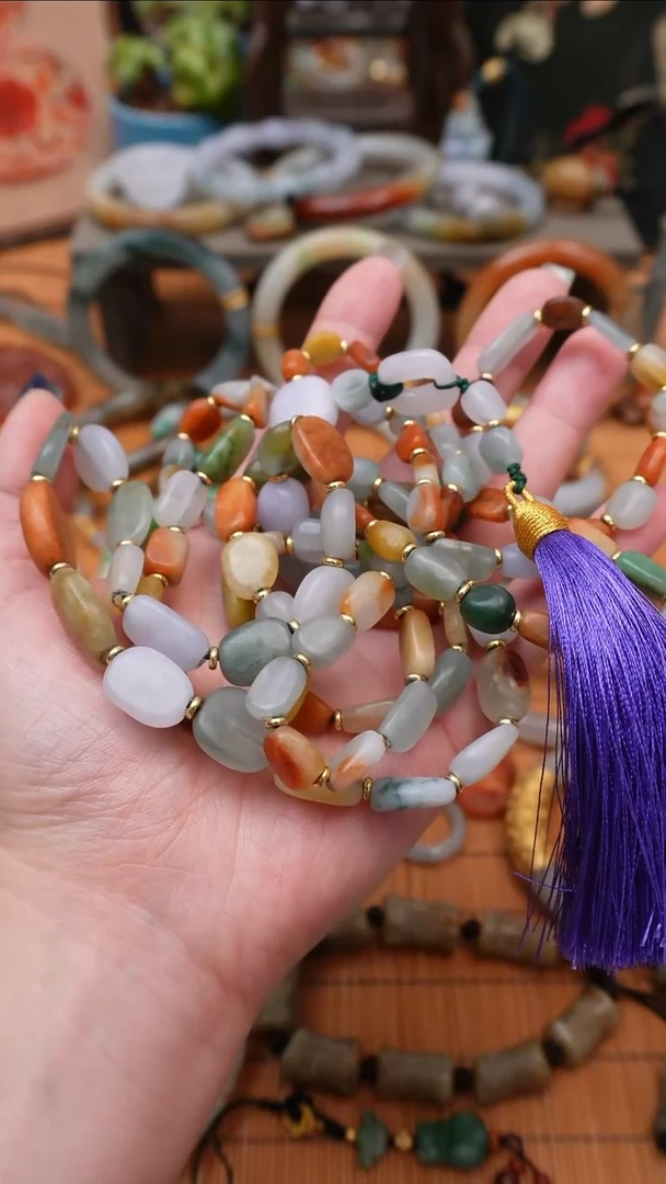 【闪购商品】翡翠颈饰未镶嵌多彩随形项链长链