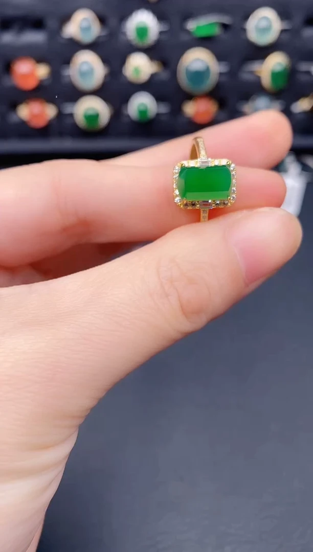 银S925镶嵌戒指翡翠天然a货翡翠404