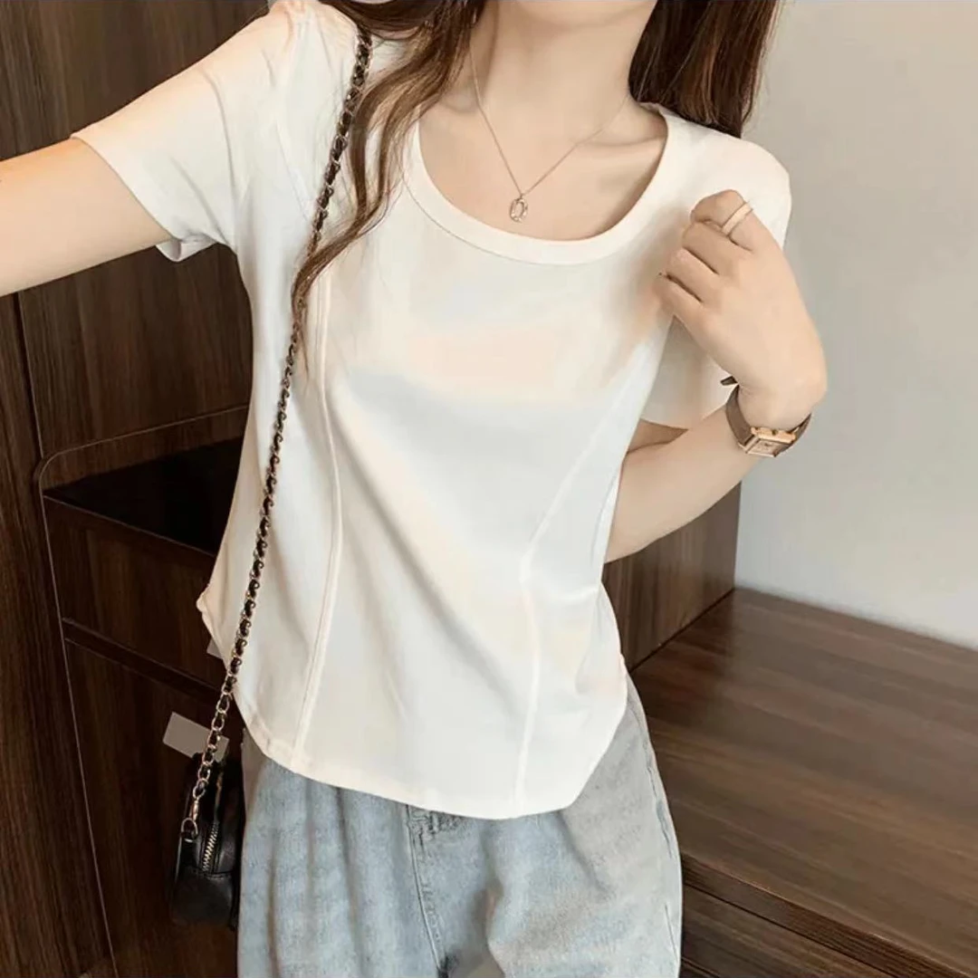 福利-拍下选择编码-夏季休闲百搭针织衫时尚显瘦圆领短袖女上衣