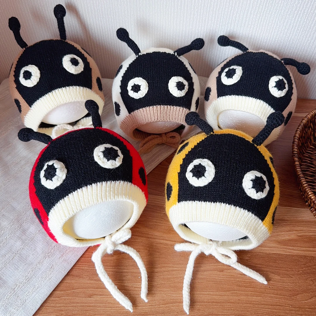 卡通超萌手工护耳小童保暖帽新款宝宝针织童趣宝婴儿童触角可爱帽