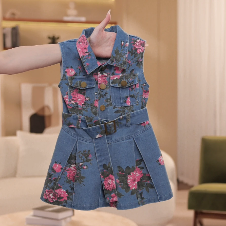 女童洋气夏季新款牡丹花牛仔时髦背带款连衣裙韩版气质风SL0092