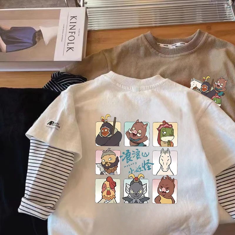 男童T恤长袖纯棉春秋2025新款童装儿童浪浪山小妖怪打底两件上衣t