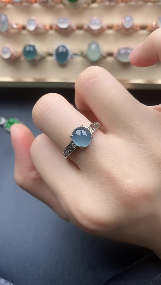 翡翠戒指银S925镶嵌一物一证一礼盒