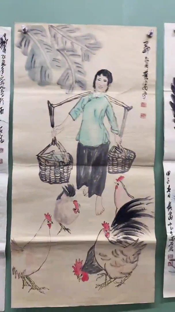 竖款精品三尺人物，鸡