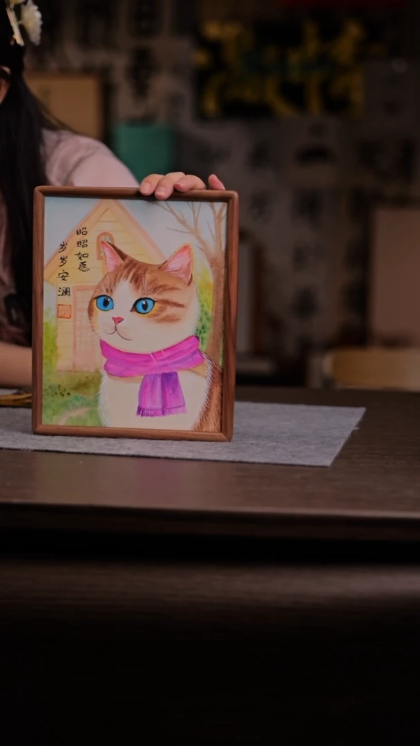 国画503-10寸 手写 ss框 猫咪