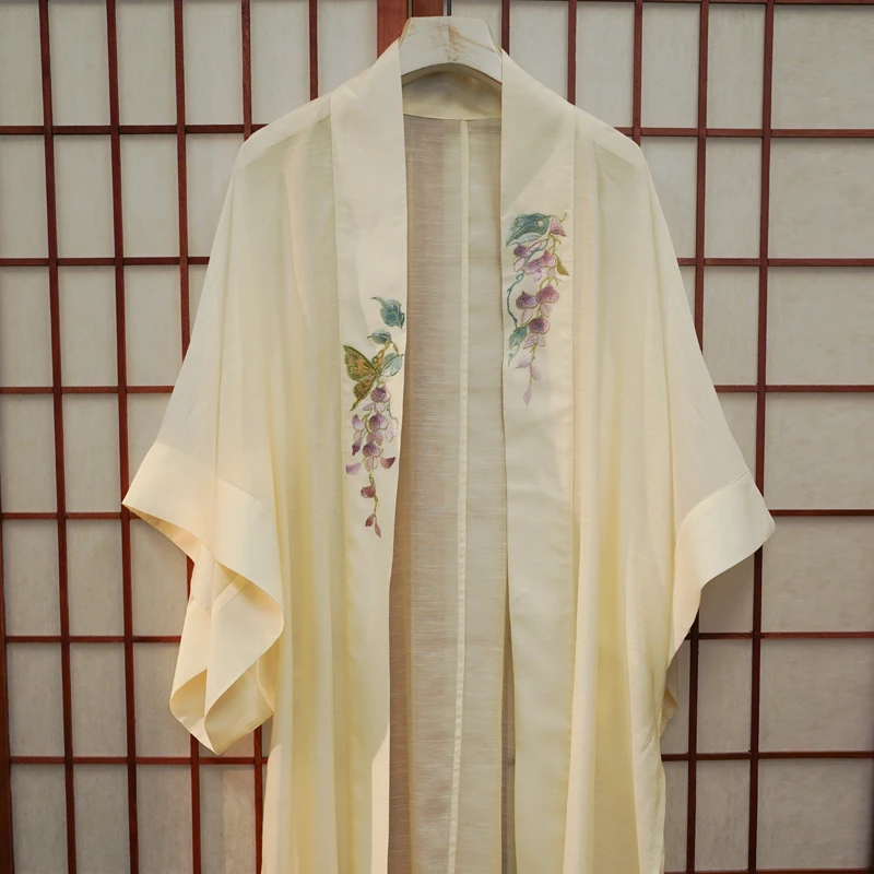 空谷记汉服 夏季薄款绣花长干寺长褙子中国风刺绣外套古风