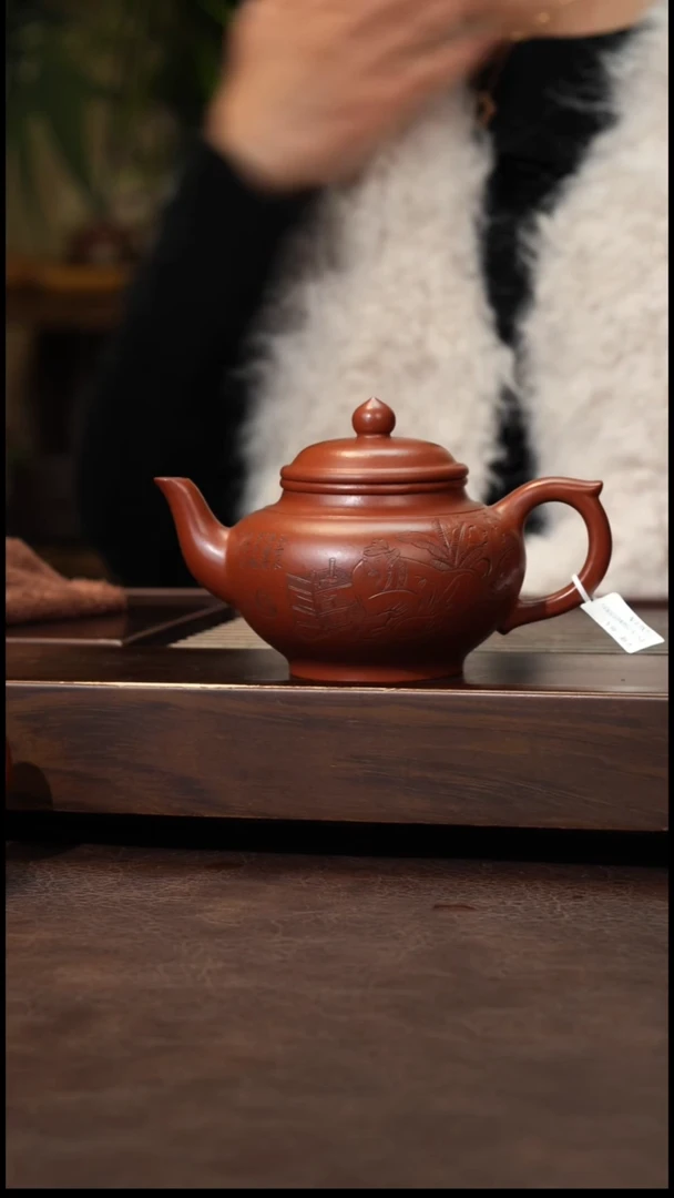 茶壶紫砂朱泥刻绘笑樱240cc左右