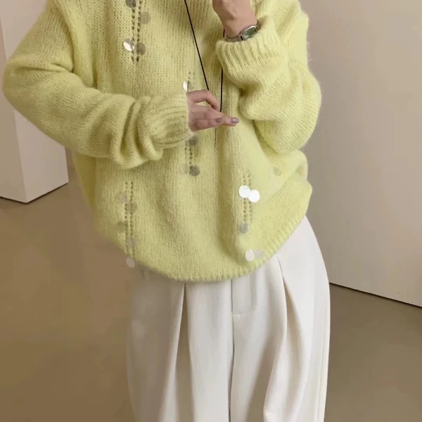 037冬季韩版设计感宽松慵懒风针织衫女圆领套头上衣Z470