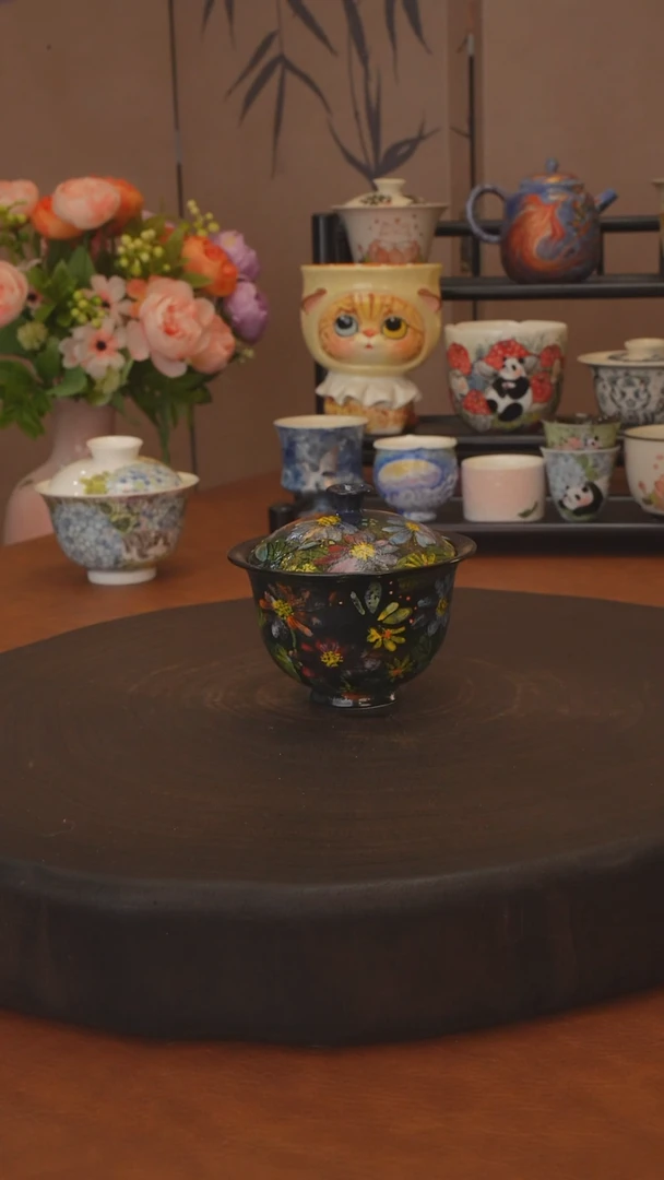 贰俩系列 五彩二才盖碗