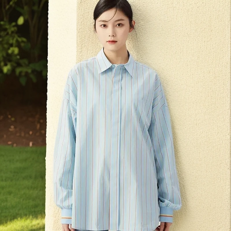 AMASS/阿玛施 夏季时尚宽松休闲百搭多色条纹女士衬衫5300811春季