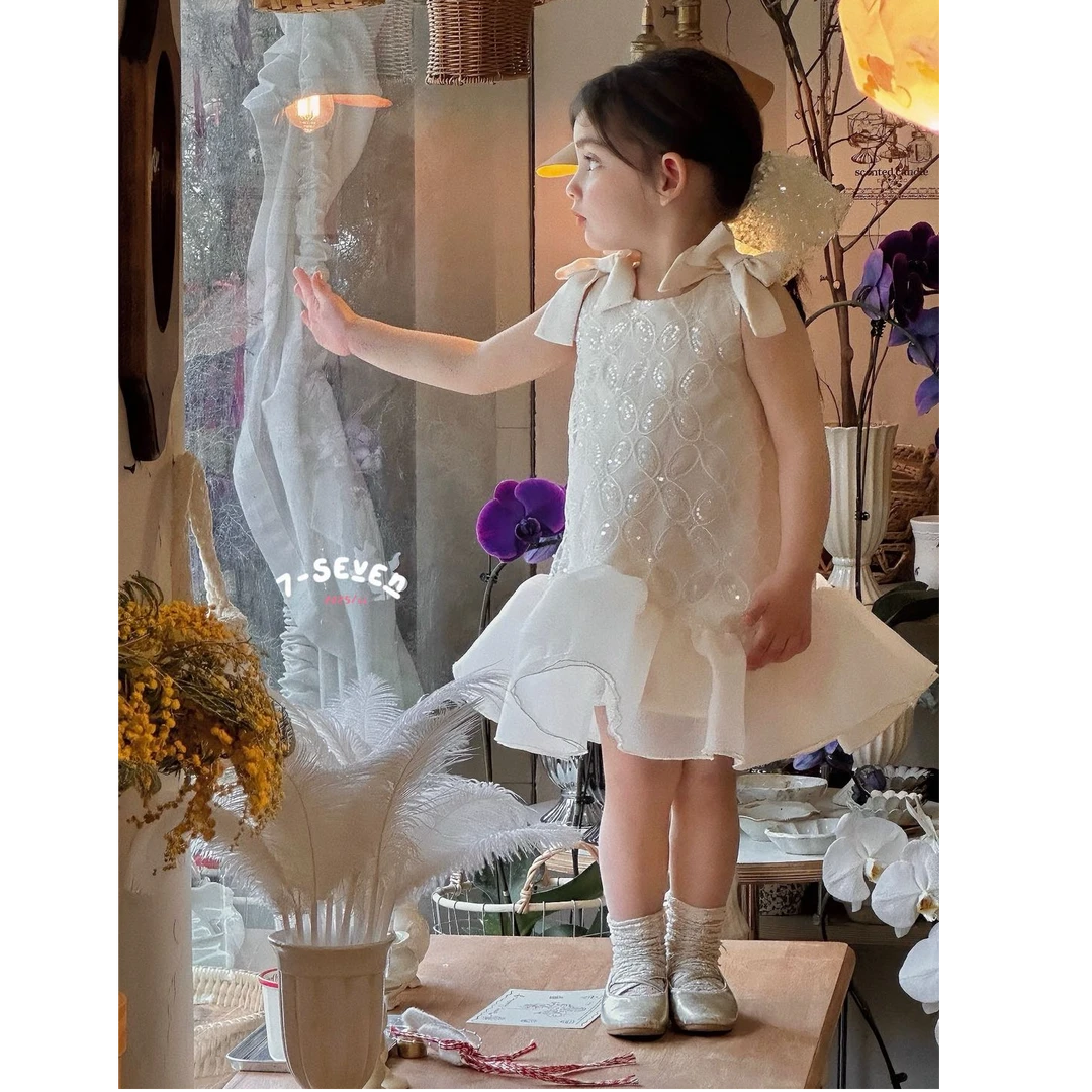 7seven正品重工夏季女童肩膀蝴蝶结生日周岁公主纱裙连衣裙7682