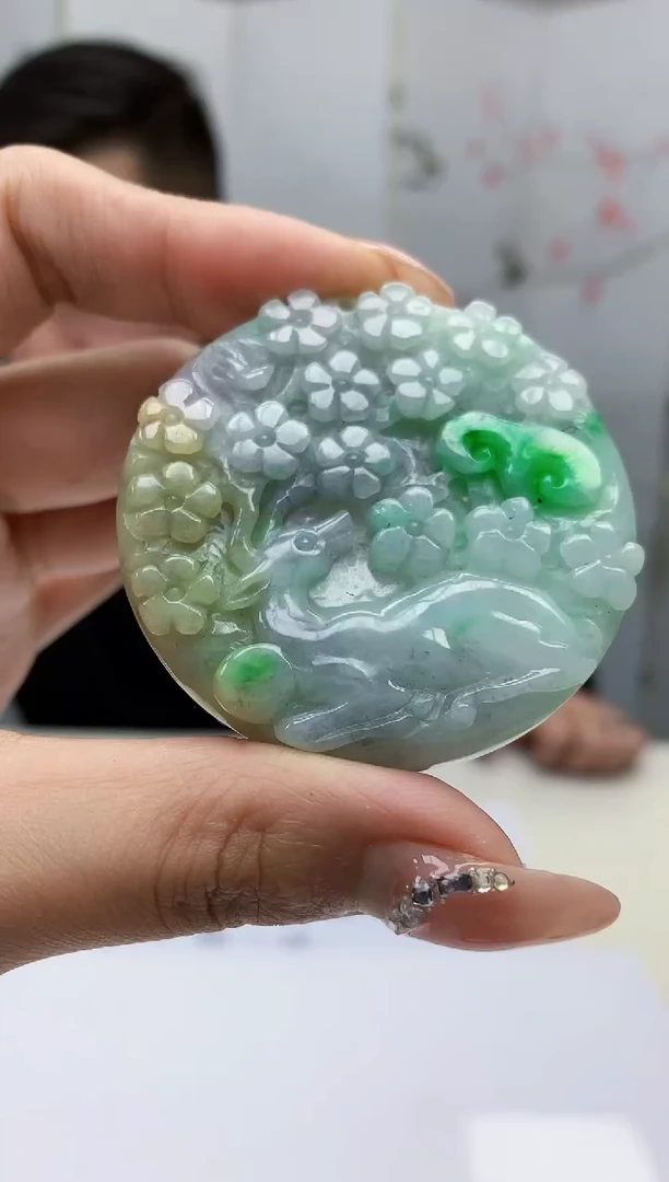 【闪购商品】定制翡翠未镶嵌5152MM-毛货挂件54