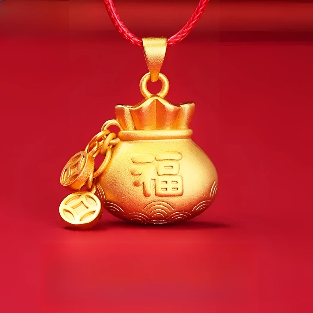 合金吊坠 福袋吊坠（加水波纹项链） 金色钱袋子毛衣吊坠项坠