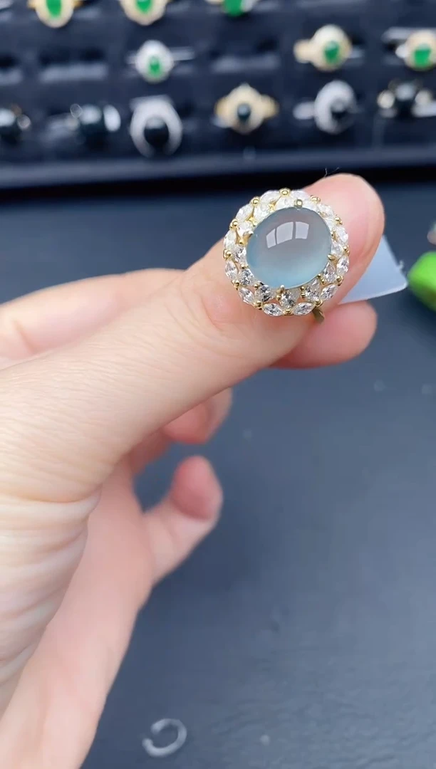 银S925镶嵌戒指翡翠天然a货翡翠63