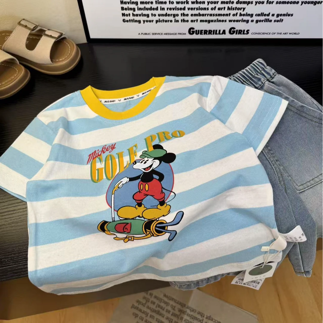 YM 【JMJQ 25230】夏季新款儿童印花休闲圆领百搭条纹短袖