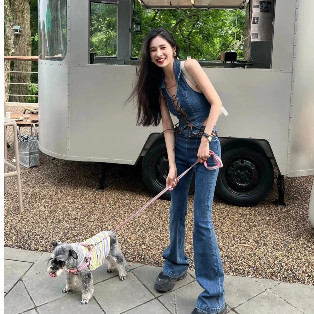 2025夏季新款时尚打底牛仔吊带背心气质显瘦性感辣妹外穿露背设计