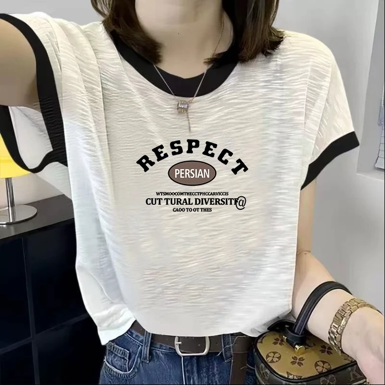 竹节棉正肩t恤女夏季高级感女孩微胖显瘦甜美小众宽松上衣短袖T恤