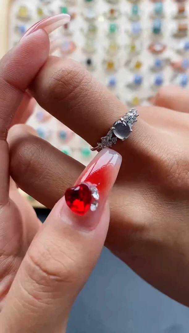 【闪购商品】翡翠戒指银S925镶嵌缅甸天然A货翡翠111 3-8