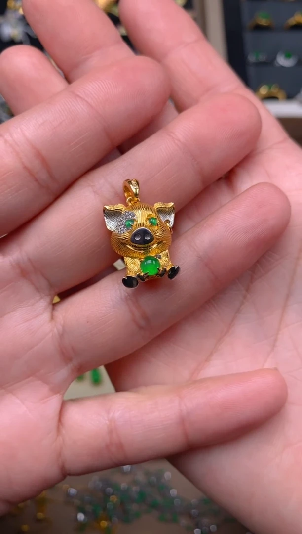 【闪购商品】翡翠吊坠(不含链)银S925镶嵌猪猪