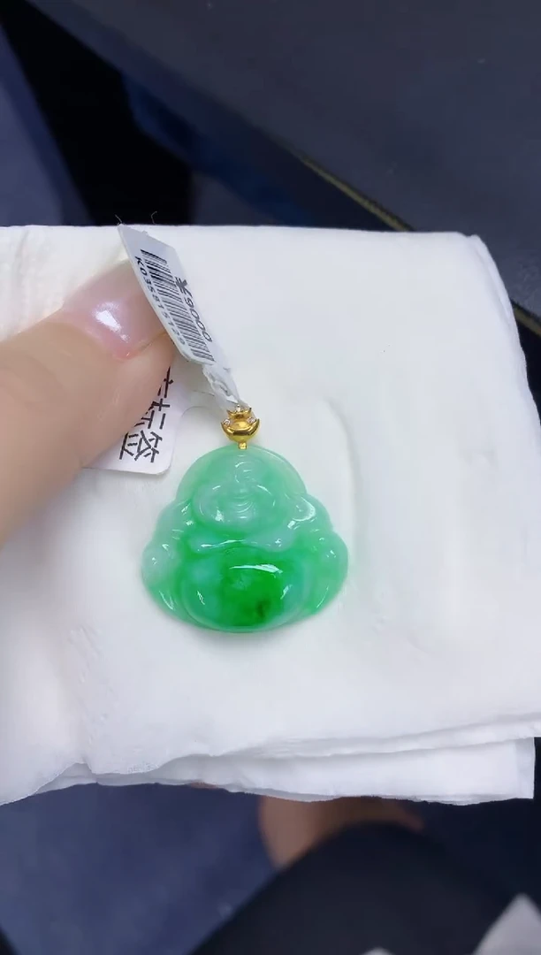 翡翠18K金镶嵌颈饰天然缅甸翡翠A货