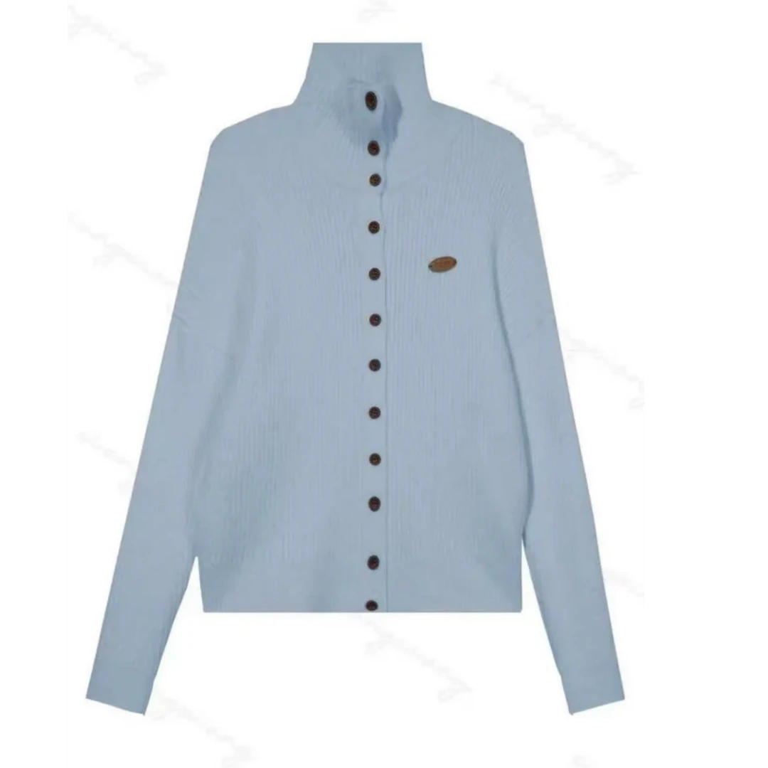 水蓝色~绵羊毛立领长袖开衫宽松秋冬时尚百搭针织衫打底纯色