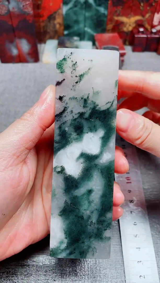玉桂林鸡血玉素章3.8白绿贵妃8