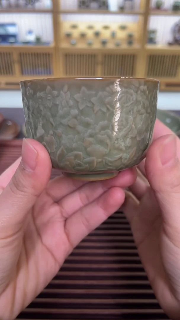 【闪购商品】其他橄榄绿百花大缸杯微瑕