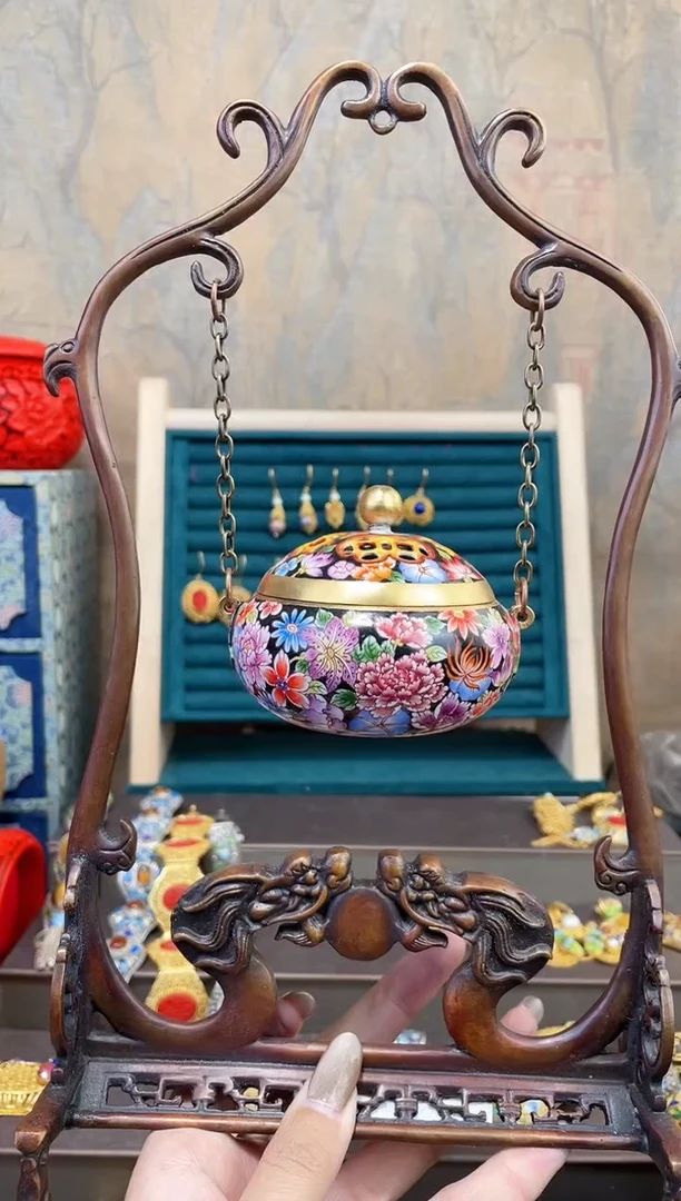 【闪购商品】非遗绝技景泰蓝画珐琅香炉黑色