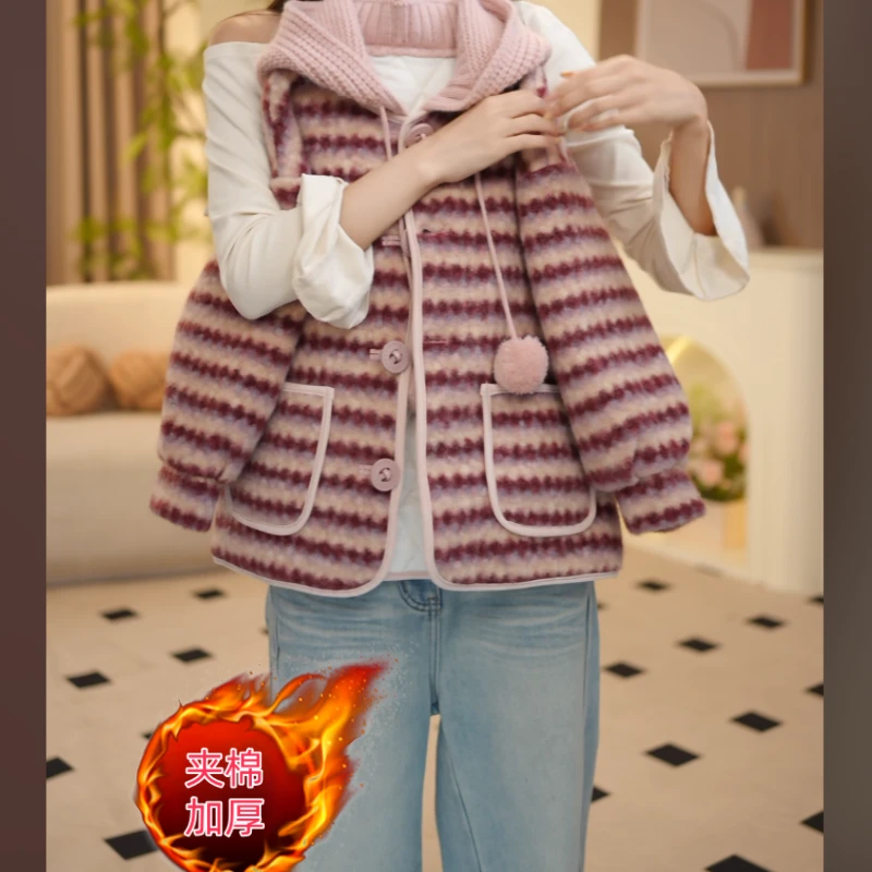 女童加绒外套2025冬季新款保暖时尚韩版加绒儿童潮流长款毛毛外套