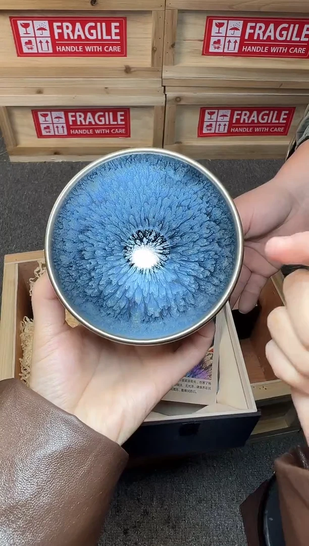 茶盏银蓝百花 建窑建盏主人杯
