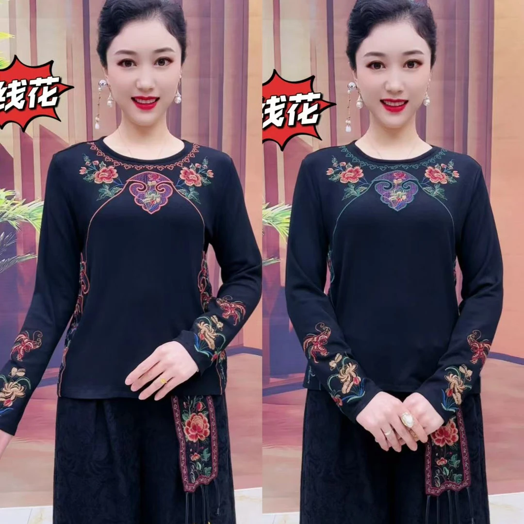 2802重工艺刺绣民族风T恤打底衫衫