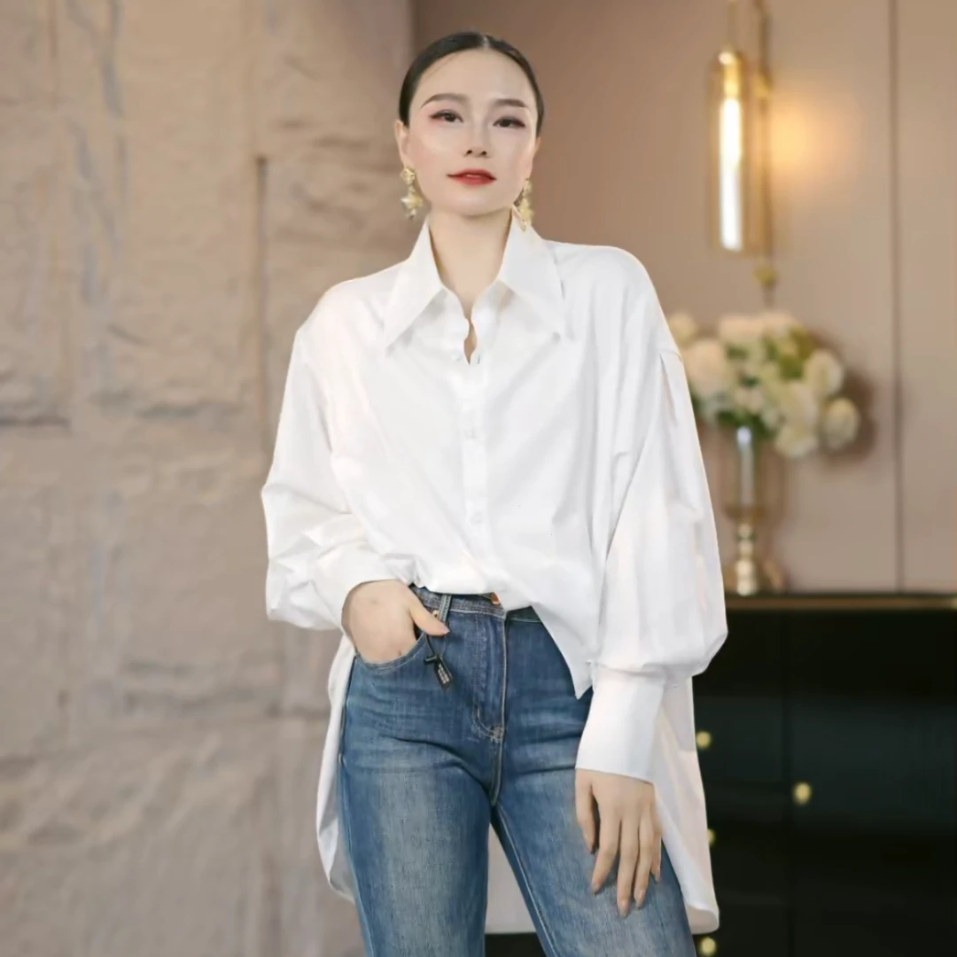 麦子原创设计衬衫女白色时尚百搭气质春季新款轻奢长袖衬衣女士