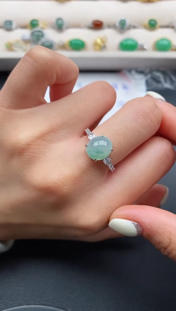 银S925镶嵌戒指翡翠777777+5