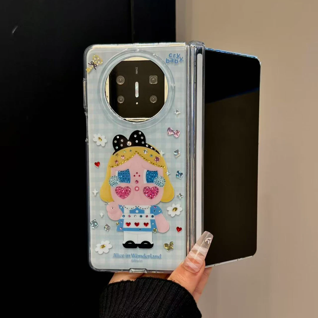 格纹点钻卡通女孩适用华为mateX6典藏版手机壳matex3/x5中轴保护