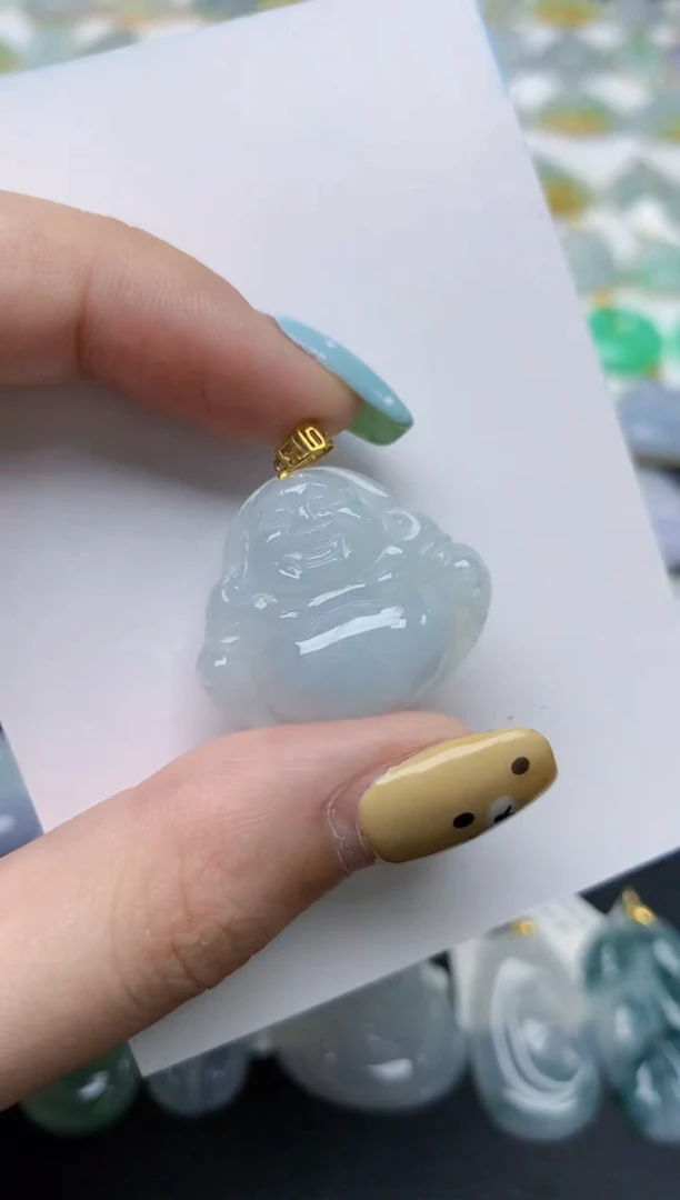 翡翠18K金镶嵌颈饰天然翡翠A货