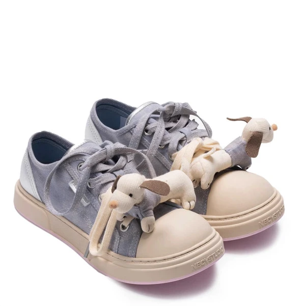 OHTODOG x NECYSHOES 银色浅蓝波纹水洗小狗玩偶大头帆布鞋女479