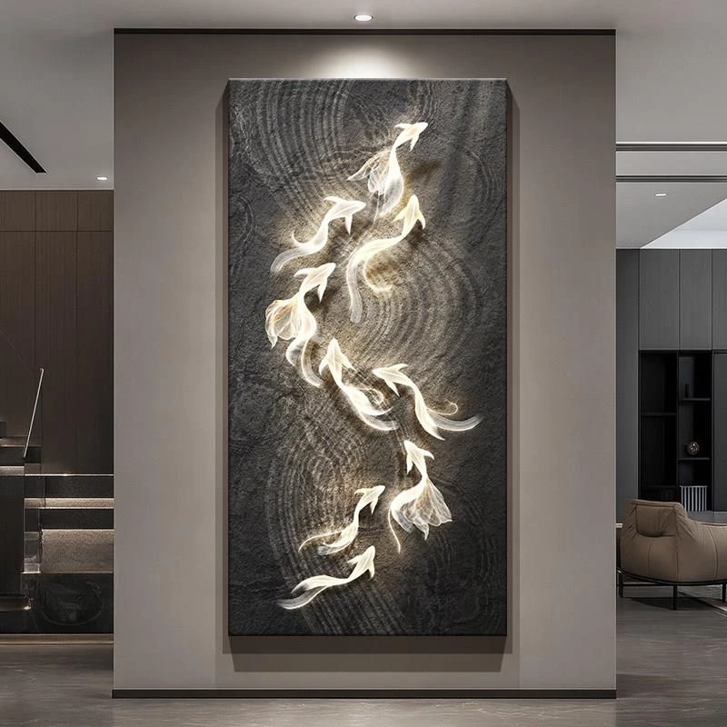 九鱼图玄关装饰画轻奢高级感走廊过道挂画2025新款入户正对门壁画