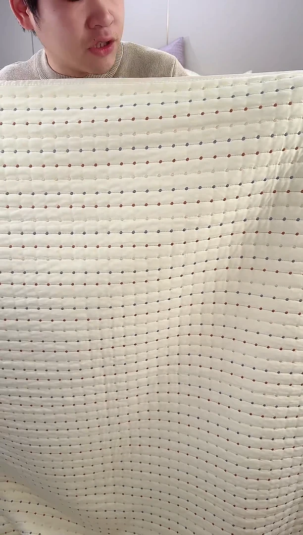 棉纯棉米粒绣米黄色230*250三件套