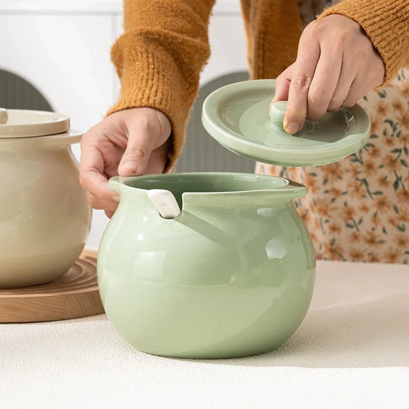 奶油大号家用陶瓷带盖猪油罐耐高温油大容量辣椒罐子厨房储油罐子