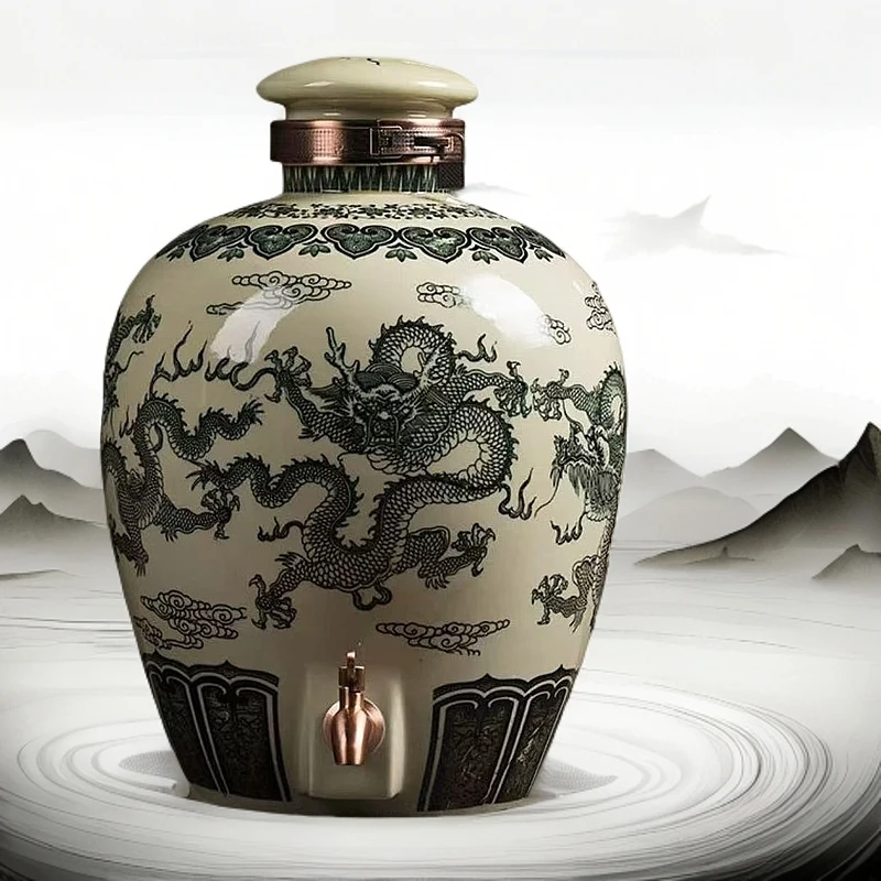 景德镇陶瓷葫芦酒坛子泡酒专用酒缸酒罐10/100斤装水龙头密封家用