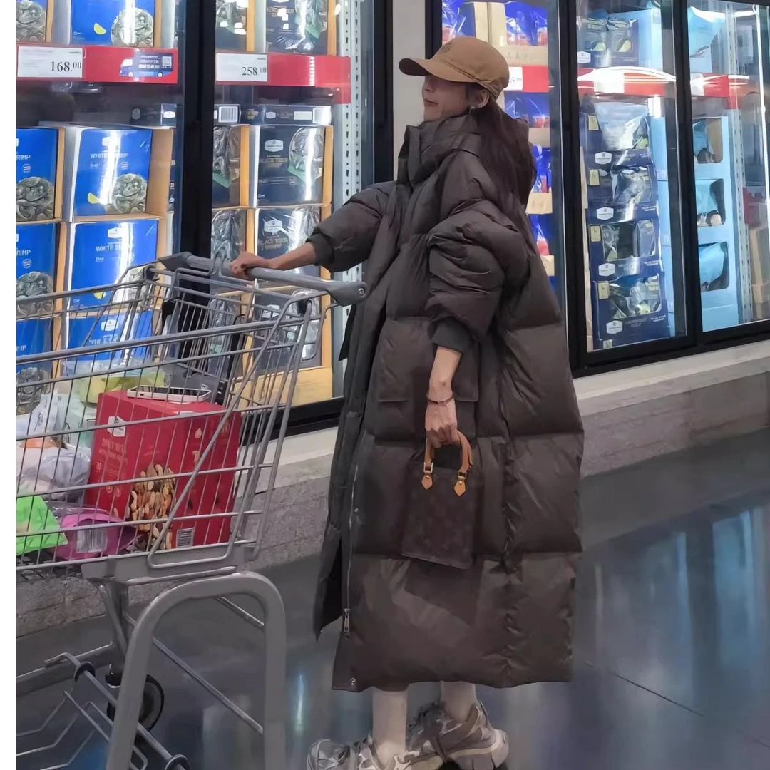 皮标大被子长款女羽绒服韩版加厚女装百搭时尚网红过膝冬季连帽