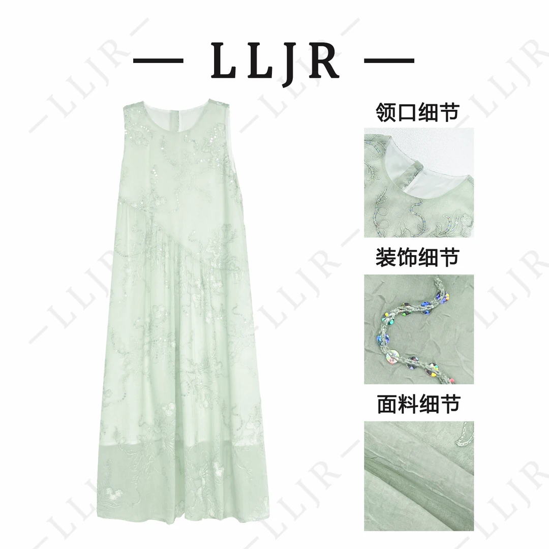 【洪臻】夏季新款无袖高级设计师款长款中式连衣裙251445
